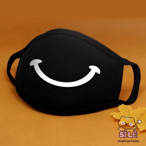 Khẩu Trang Cotton Đen Họa Tiết Miệng Cười Mũi Tên - Phong Cách Anime/Manga Thời Trang, Chống Bụi Và Kháng Khuẩn
