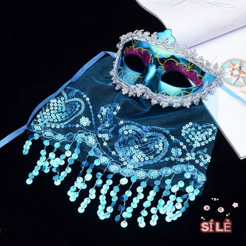 Mặt Nạ Halloween Cổ Trang Nửa Mặt Với Khăn Che - Đạo Cụ Cosplay Cho Tiệc Hóa Trang, Lễ Hội, Halloween