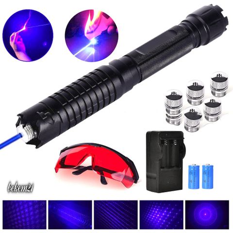 Đèn Laser Siêu Mạnh Màu Xanh Dương Cao Cấp - Công Suất Lớn Cho Chiếu Sáng Đêm - Bộ Đầy Đủ 1 Đèn, 2 Pin Sạc, Hộp Sang Trọng