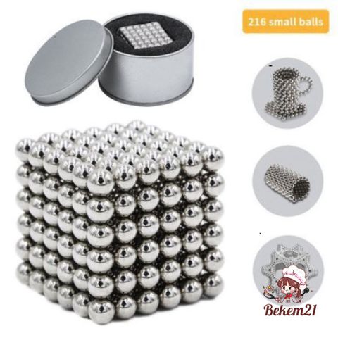 Nam châm bi tròn bạc 216 viên Buckyball - Đồ chơi sáng tạo phát triển trí tuệ cho trẻ em và người lớn, giải tỏa căng thẳng
