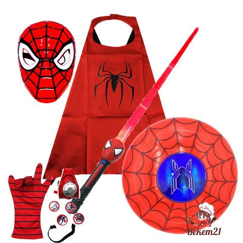 Set Bộ Cộc Tay Siêu Anh Hùng Người Nhện Dành Cho Bé Trai - Áo Choàng và Mặt Nạ Vải Chất Liệu Mềm Mại, Thoải Mái Chơi Đùa
