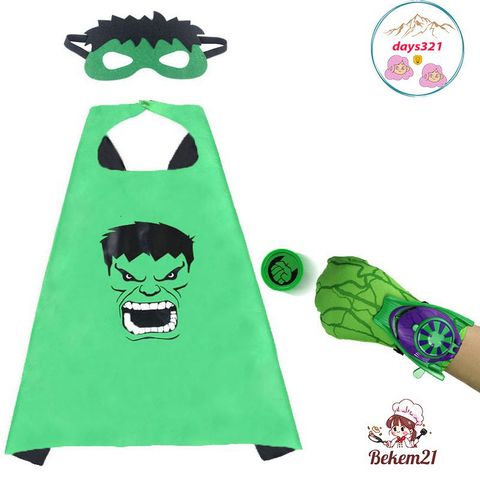 Bộ Đồ Hóa Trang Hulk Siêu Anh Hùng Cho Người Lớn Và Trẻ Em - Áo Choàng, Mặt Nạ Phát Sáng, Găng Tay, Kích Thước Đủ  S105-120, M120-130, L130-140