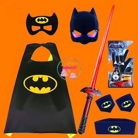 Bộ đồ hóa trang siêu anh hùng người dơi cho bé - Áo cộc tay + Áo choàng Halloween - Chất liệu cotton mềm mại, siêu tiện lợi