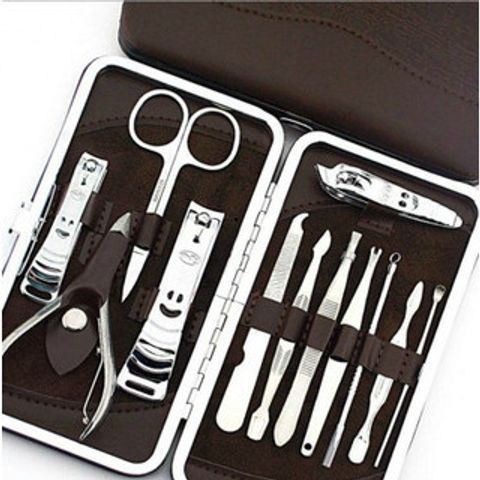 Bộ Dụng Cụ Chăm Sóc Móng Tay 12 Món Cao Cấp Trong Hộp Da - Tiện Lợi Cho Bạn Gái, Bấm Móng, Cắt Da, Làm Đẹp