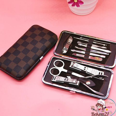 Bộ Dụng Cụ Chăm Sóc Móng Tay 12 Món Cao Cấp Trong Hộp Da - Tiện Lợi Cho Bạn Gái, Bấm Móng, Cắt Da, Làm Đẹp