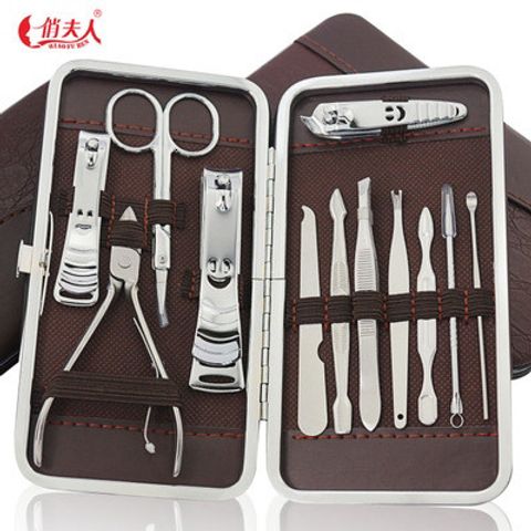 Bộ Dụng Cụ Chăm Sóc Móng Tay 12 Món Cao Cấp Trong Hộp Da - Tiện Lợi Cho Bạn Gái, Bấm Móng, Cắt Da, Làm Đẹp