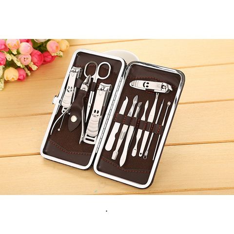 Bộ Dụng Cụ Chăm Sóc Móng Tay 12 Món - Kềm Cắt, Nhíp, Kéo Tỉa Lông Mày, Hộp Da Sang Trọng & Tiện Lợi, Quà Tặng Ý Nghĩa