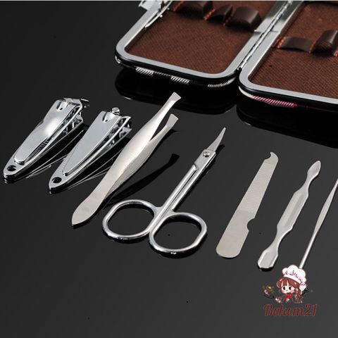 Bộ Dụng Cụ Chăm Sóc Móng Tay Chân 7 Món Cao Cấp - Thiết Kế Nhỏ Gọn Bằng Thép Không Gỉ, Hộp Da Sang Trọng