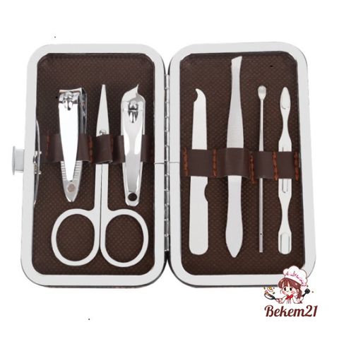 Bộ Dụng Cụ Chăm Sóc Móng Tay Chân 7 Món Cao Cấp - Thiết Kế Nhỏ Gọn Bằng Thép Không Gỉ, Hộp Da Sang Trọng