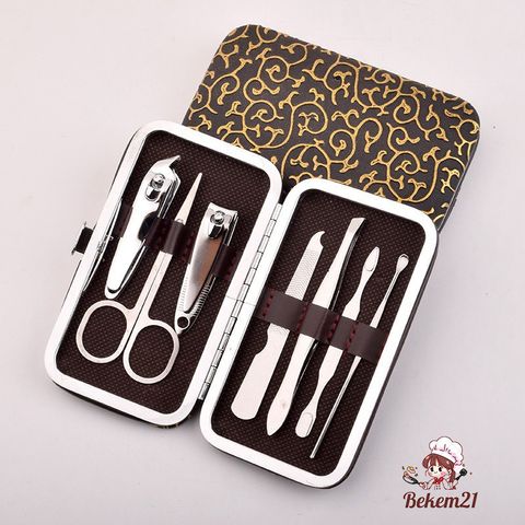 Bộ Dụng Cụ 7 Món Mini Làm Nail - Bấm Cắt Móng Tay Chân, Kềm Tỉa Lông Mày, Hộp Da Sang Trọng, Tiện Lợi Tại Nhà