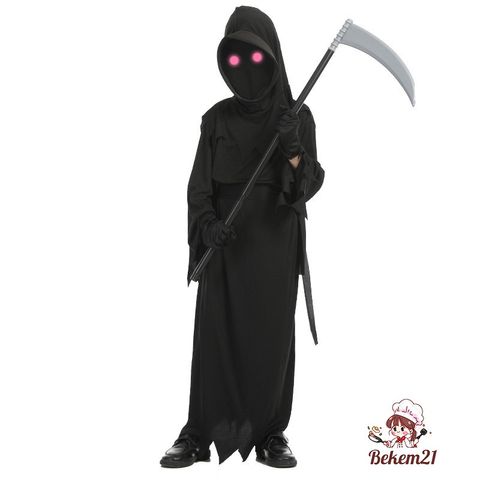 Bộ 4 Món Hóa Trang Thần Chết Kinh Dị Halloween Cho Trẻ Em & Người Lớn - Áo Choàng, Găng Tay, Mặt Nạ Chất Liệu Cao Cấp