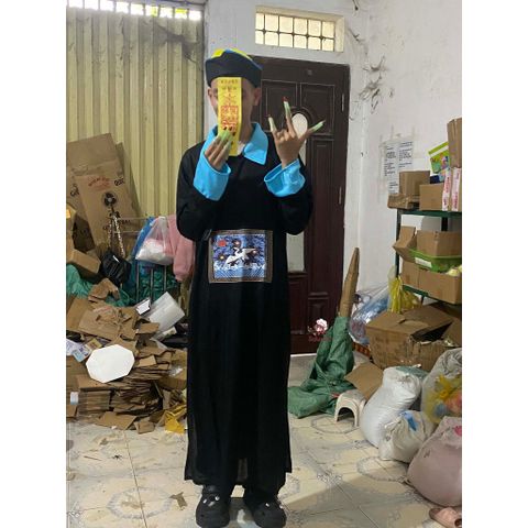 Bộ Trang Phục Ma Cương Thi Trung Quốc - Hóa Trang Halloween Kèm Mũ Tóc Đuôi Sam & Lá Bùa Cho Người Lớn