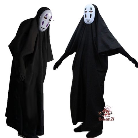 Bộ trang phục cosplay Vô Diện Spirited Away cho trẻ em và người lớn - Áo choàng đen và mặt nạ Kaonashi độc đáo