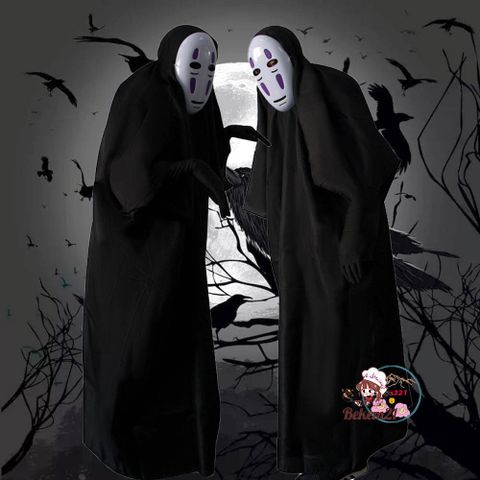 Bộ trang phục cosplay Vô Diện Spirited Away cho trẻ em và người lớn - Áo choàng đen và mặt nạ Kaonashi độc đáo