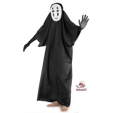 Set Bộ Cosplay Vô Diện - Áo Choàng, Mặt Nạ và Găng Tay Đen Dài Cho Halloween - Trang Phục Hóa Trang Thú Vị Cho Trẻ Em và Người Lớn