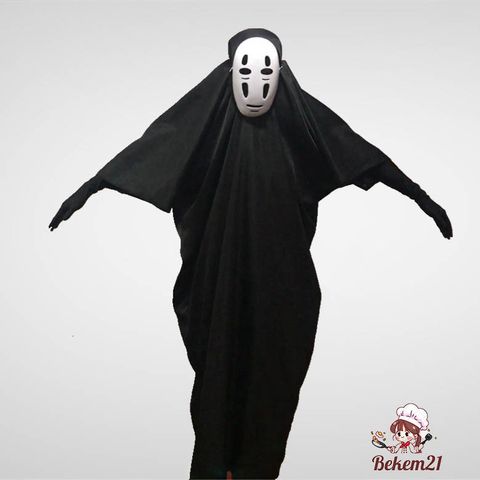 Bộ Trang Phục Hóa Trang Kaonashi - Hayao Miyazaki Spirited Away Cho Trẻ Em và Người Lớn, Áo Choàng Đen và Mặt Nạ Vô Diện