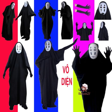Bộ trang phục cosplay Vô Diện - Áo, bao tay, mặt nạ màu đen/tím cho fan anime - Thời trang lễ hội dành cho trẻ em và người lớn