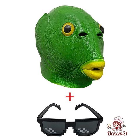 Mặt Nạ Halloween Hình Đầu Cá Xanh - Đạo Cụ Vui Nhộn Cho Tiệc Hóa Trang, Phù Hợp Cho Trẻ Em Và Người Lớn