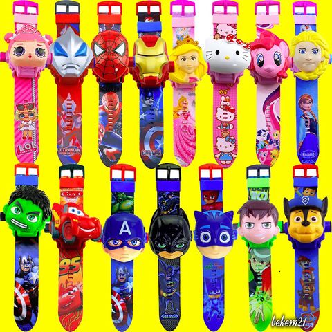 Đồng Hồ Chiếu Hình 3D Avengers - Đội Trưởng Mỹ, Người Nhện, Thor, Batman, Elsa, Siêu Nhân - Quà Tặng Đáng Yêu Cho Bé Gái Và Bé Trai