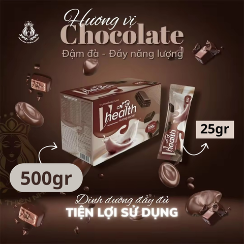Ngũ Cốc Vhealth Hương Socola - Thức Uống Dinh Dưỡng Ít Ngọt Cho Người Bận Rộn, 20 Gói x 25g