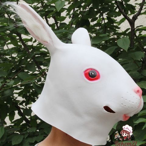 Mặt Nạ Thỏ Trắng Kinh Dị Halloween - Phụ Kiện Thời Trang Chất Liệu PVC Dễ Dàng Mang Theo, Thích Hợp Cho Tiệc Tàu Ma Ám