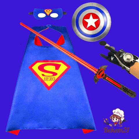 Bộ Trang Phục Siêu Nhân Superman với Áo Choàng, Mặt Nạ Phát Sáng và Gậy Ánh Sáng cho Halloween - Hóa Trang Độc Đáo và Thú Vị
