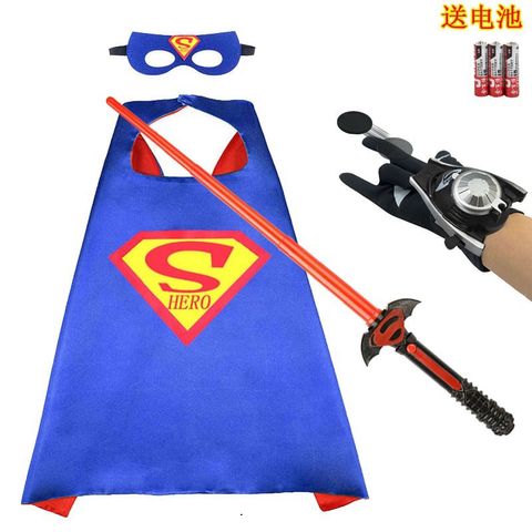 Bộ Trang Phục Siêu Nhân Superman với Áo Choàng, Mặt Nạ Phát Sáng và Gậy Ánh Sáng cho Halloween - Hóa Trang Độc Đáo và Thú Vị