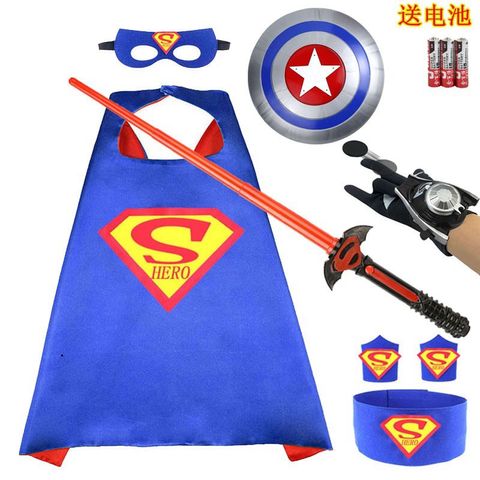 Bộ Trang Phục Siêu Nhân Superman với Áo Choàng, Mặt Nạ Phát Sáng và Gậy Ánh Sáng cho Halloween - Hóa Trang Độc Đáo và Thú Vị
