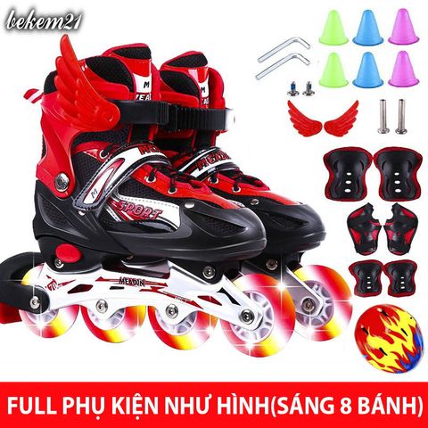 Giày Patin Phát Sáng 8 Bánh Xe Cao Cấp Kèm 20 Món Phụ Kiện Bảo Hộ - Giày Trượt Phù Hợp Cho Trẻ Em và Người Lớn