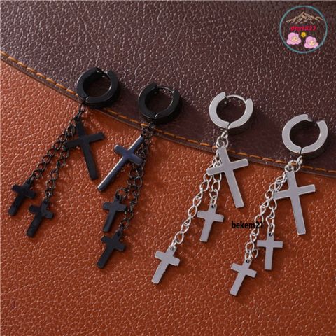 Khuyên Tai BTS Dây Xích Treo 3 Thánh Giá - Bông Tai Không Cần Bấm Lỗ Cho Nam Nữ, Titan Không Gỉ, Phong Cách Thời Trang Hàn Quốc