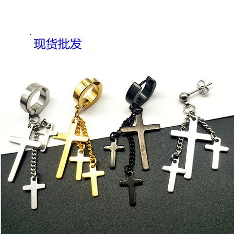Khuyên Tai BTS Dây Xích Treo 3 Thánh Giá - Bông Tai Không Cần Bấm Lỗ Cho Nam Nữ, Titan Không Gỉ, Phong Cách Thời Trang Hàn Quốc