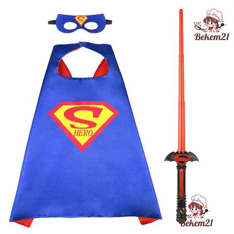 Bộ Trang Phục Hóa Trang Siêu Nhân 3D Cho Người Lớn & Trẻ Em - Gồm Áo Choàng, Mặt Nạ Phát Sáng, Gậy Ánh Sáng & Khiên Led