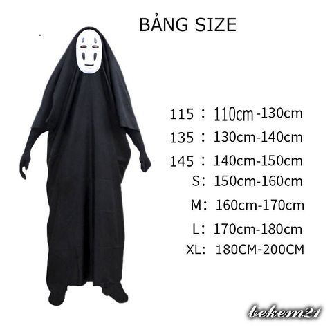 Bộ Trang Phục Cosplay Vô Diện Kaonashi - Hóa Trang Hayao Miyazaki Spirited Away Cho Trẻ Em Và Người Lớn, Áo Choàng + Mặt Nạ