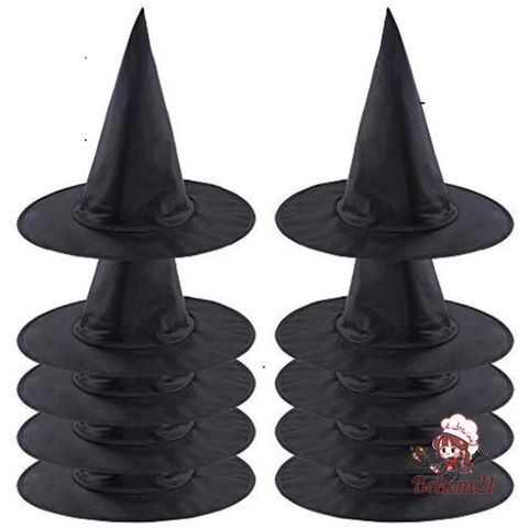 Set 10 Nón Phù Thủy Màu Đen - Phụ Kiện Hóa Trang Halloween Cho Tiệc Cosplay, Trang Trí Nhà Cửa, Quà Tặng Thú Vị