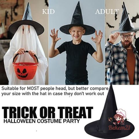 Set 10 Nón Phù Thủy Màu Đen - Phụ Kiện Hóa Trang Halloween Cho Tiệc Cosplay, Trang Trí Nhà Cửa, Quà Tặng Thú Vị