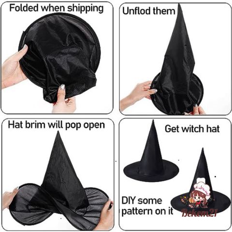 Set 10 Nón Phù Thủy Màu Đen - Phụ Kiện Hóa Trang Halloween Cho Tiệc Cosplay, Trang Trí Nhà Cửa, Quà Tặng Thú Vị