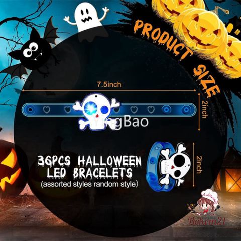 10 cái Vòng Tay LED Halloween - Phụ Kiện Tiệc Tùng Chiếu Sáng Dơi Ma, Bí Ngô, Nhện - Thêm Không Khí Lễ Hội