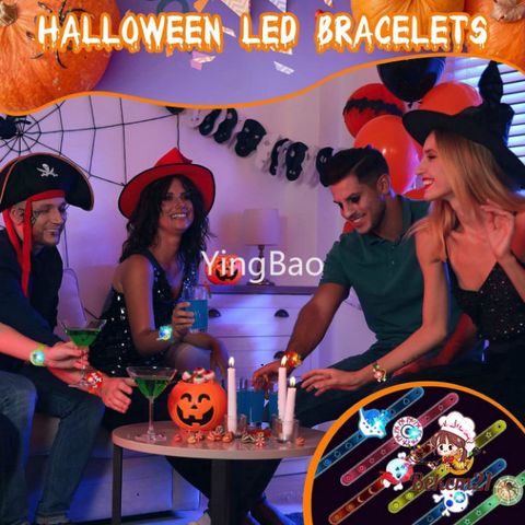 10 cái Vòng Tay LED Halloween - Phụ Kiện Tiệc Tùng Chiếu Sáng Dơi Ma, Bí Ngô, Nhện - Thêm Không Khí Lễ Hội