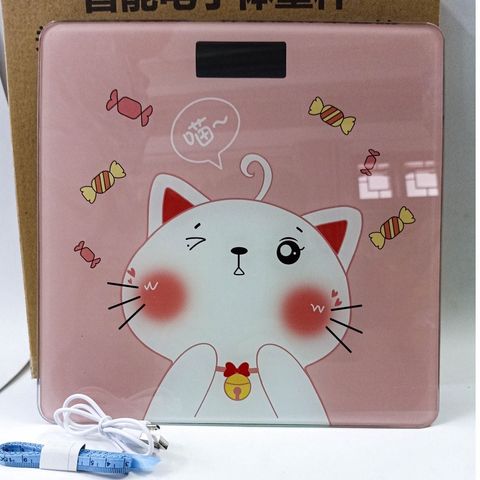 Cân Điện Tử Hình Mèo Hồng Sạc USB - Cân Sức Khỏe Gia Đình 180KG Bảo Hành 1 Năm, Thiết Kế Dễ Thương, Màn Hình LCD Rõ Ràng