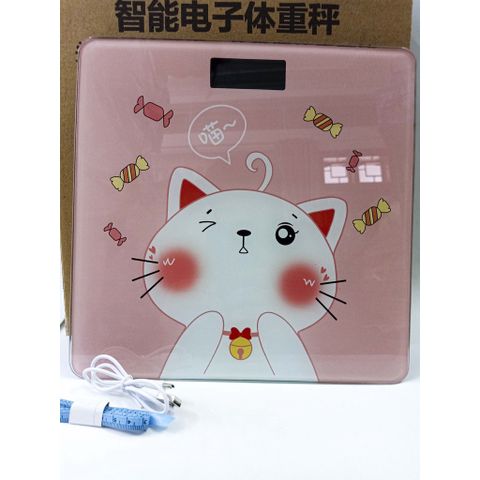 Cân Điện Tử Hình Mèo Hồng Sạc USB - Cân Sức Khỏe Gia Đình 180KG Bảo Hành 1 Năm, Thiết Kế Dễ Thương, Màn Hình LCD Rõ Ràng