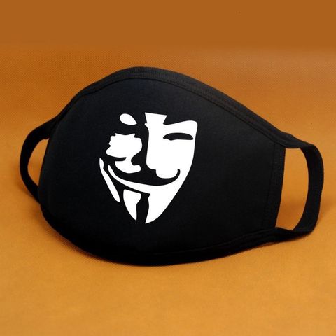 Khẩu Trang Vải In Hình Hacker Anonymous Đen - Kháng Khuẩn Cotton Anime/Manga Thời Trang Unisex, Chống Bụi
