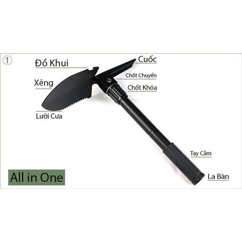Bộ Cuốc Xẻng Du Lịch Đa Năng 4 in 1 - Thiết Kế Gấp Gọn Có Túi Đựng - Dụng Cụ Cắm Trại Chuyên Dụng, Đi Phượt, Làm Vườn