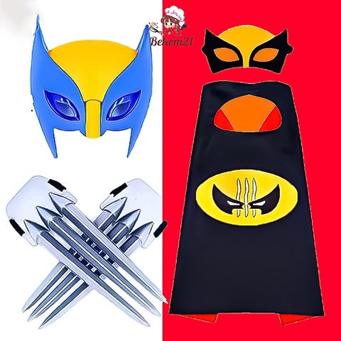 Mặt nạ người sói và áo choàng móng vuốt Halloween - Trang phục hóa trang vui nhộn cho bé và người lớn, chất liệu nhựa và satin mềm mại