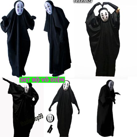 Set Bộ Trang Phục Hóa Trang Nhân Vật Ma Vô Diện Kaonashi - Hayao Miyazaki Spirited Away Cho Trẻ Em và Người Lớn, Chất Liệu Bền, Phù Hợp Cosplay