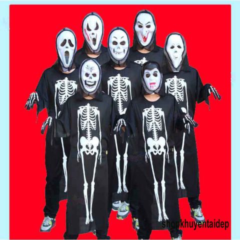 Trang Phục Hóa Trang Halloween Xương Người và Mặt Nạ Đầu Lâu Ngầu Cho Nam Nữ - Bộ Quần Áo Ma Rùng Rợn 540840