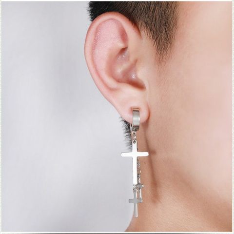 Bông Tai Kẹp Nam Hình Thánh Giá Titan Không Đen - Trang Sức Không Dị Ứng, Phong Cách Độc Đáo, Đặc Biệt Cho Fan Dòng Trang Sức
