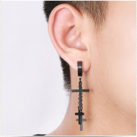 Bông Tai Kẹp Nam Hình Thánh Giá Titan Không Đen - Trang Sức Không Dị Ứng, Phong Cách Độc Đáo, Đặc Biệt Cho Fan Dòng Trang Sức