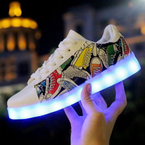 Giày Phát Sáng Led 7 Màu Graffiti Gradient - Đế Chống Nước, Thời Trang Nam Nữ, 11 Chế Độ Chiếu Sáng, Sạc Thoải Mái