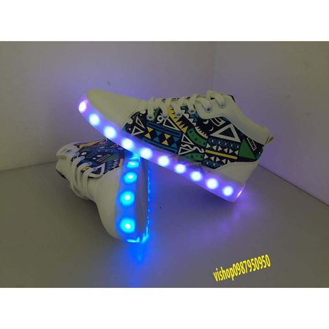 Giày Phát Sáng Cao Cổ Đèn LED 7 Màu Họa Tiết Xanh - Giày Unisex Thời Trang Lý Tưởng Cho Tiệc Tùng, Dã Ngoại, Sự Kiện