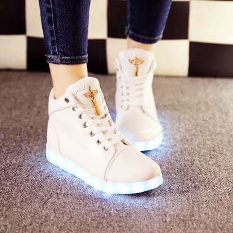 Giày Phát Sáng Đèn LED 7 Màu Trắng Chữ Thập Cổ Cao Cho Nam Nữ - Giày Thời Trang Công Nghệ, Đế Chống Nước, Sạc Được